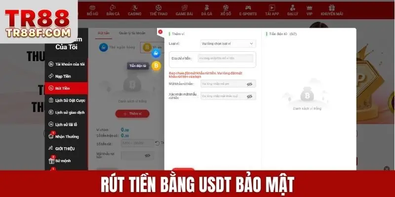 Rút tiền bằng USDT bảo mật